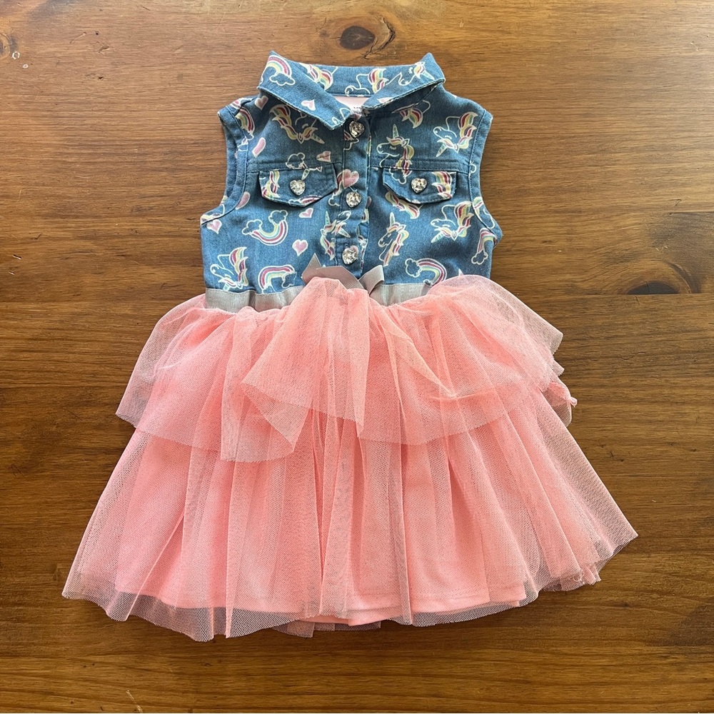 Little Lass Denim Dress with Colorful Pattern